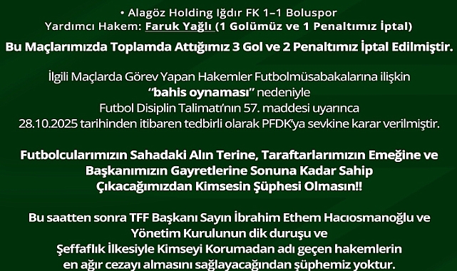 Iğdır FK’dan Hakem Depremi! “3 Gol + 2 Penaltımız Gasp Edildi!”